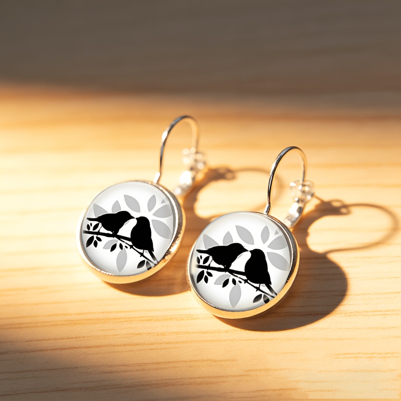 2pc Round Glass Inlaid Base Earrings Set
